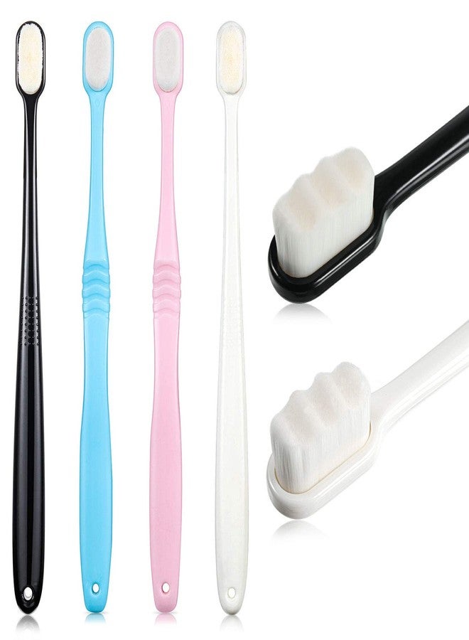 Ytm 4 Pcs Soft Bristle Toothbrush Nano Toothbrush Ultra Soft Brush Manual Brush with 20,000 Bristles for Sensitive Teeth and Gum Adult Kid Children(Pink, Blue, Black, White) - Image 1